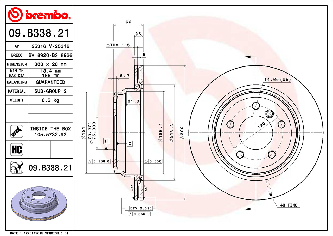 BMW Brembo Disc Brake Rotor - Rear (300mm) 34216864901